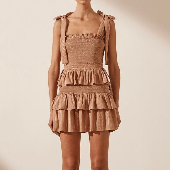 House of Harlow 1960 Dresses & Skirts - NWOT House of Harlow Corinne Shirred Mini Dress Size Small in Desert Rose Tiered